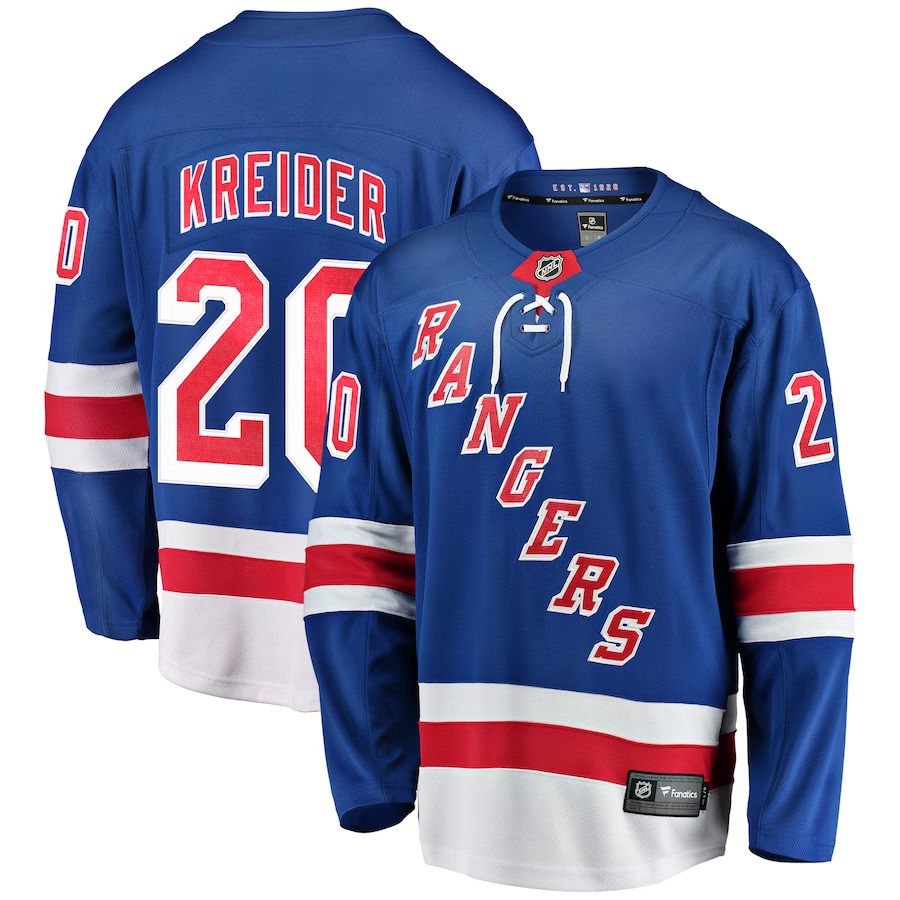 Men New York Rangers #20 Chris Kreider Fanatics Branded Blue Home Breakaway Player NHL Jersey